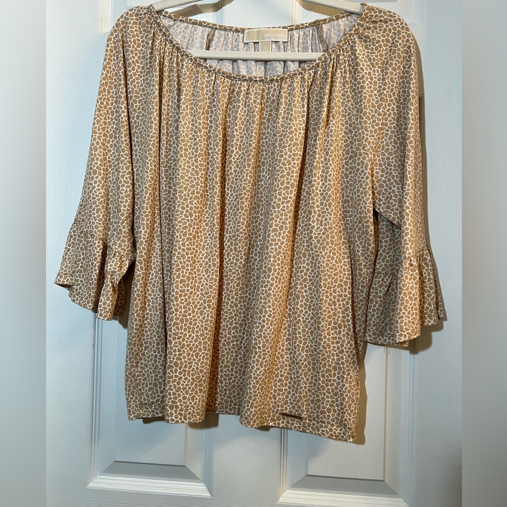 🦋 MICHAEL Michael Kors Tan animal 🦒 Patterned Blouse size 1x